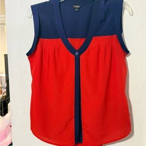 Guess M Red and Navy Sleeveless Button-Front Top